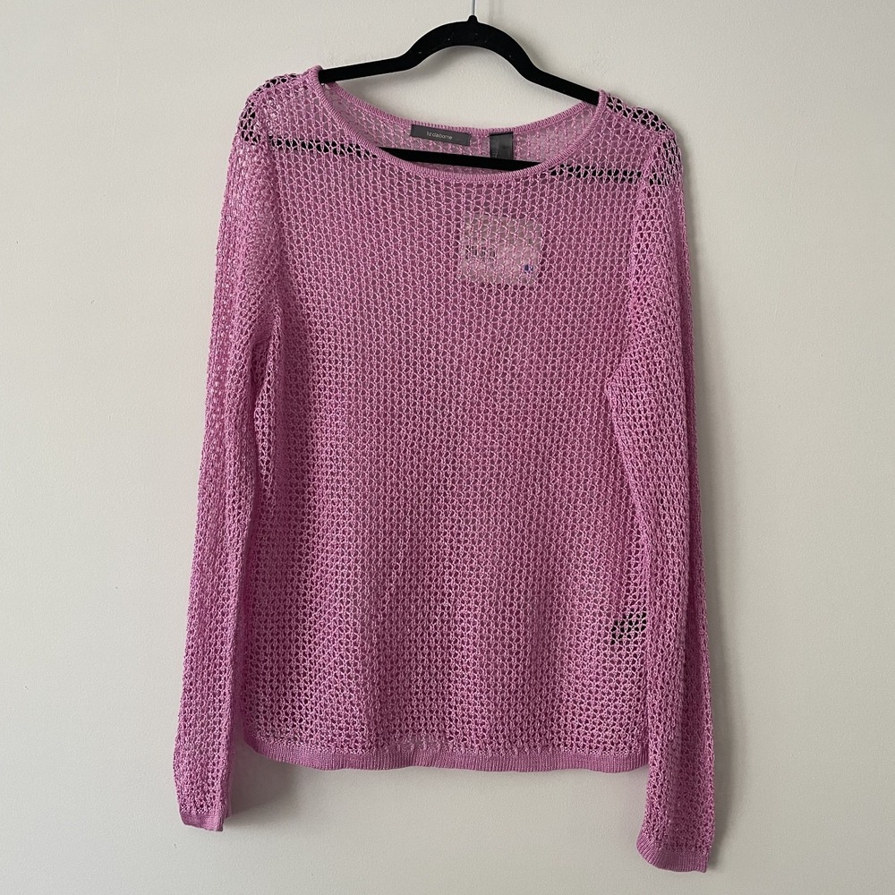 NWT‎ Liz Claiborne Crochet Open Knit Linen Long Sleeve Top Size L Beachy Fishnet